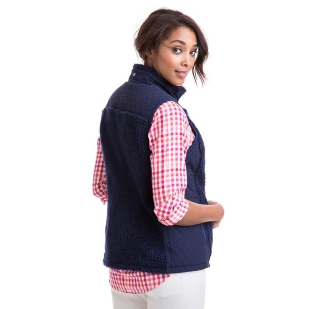 Vineyard Vines Martha's Vineyard Navy Sherpa Fleece Vest, Zip Front, Pockets, M